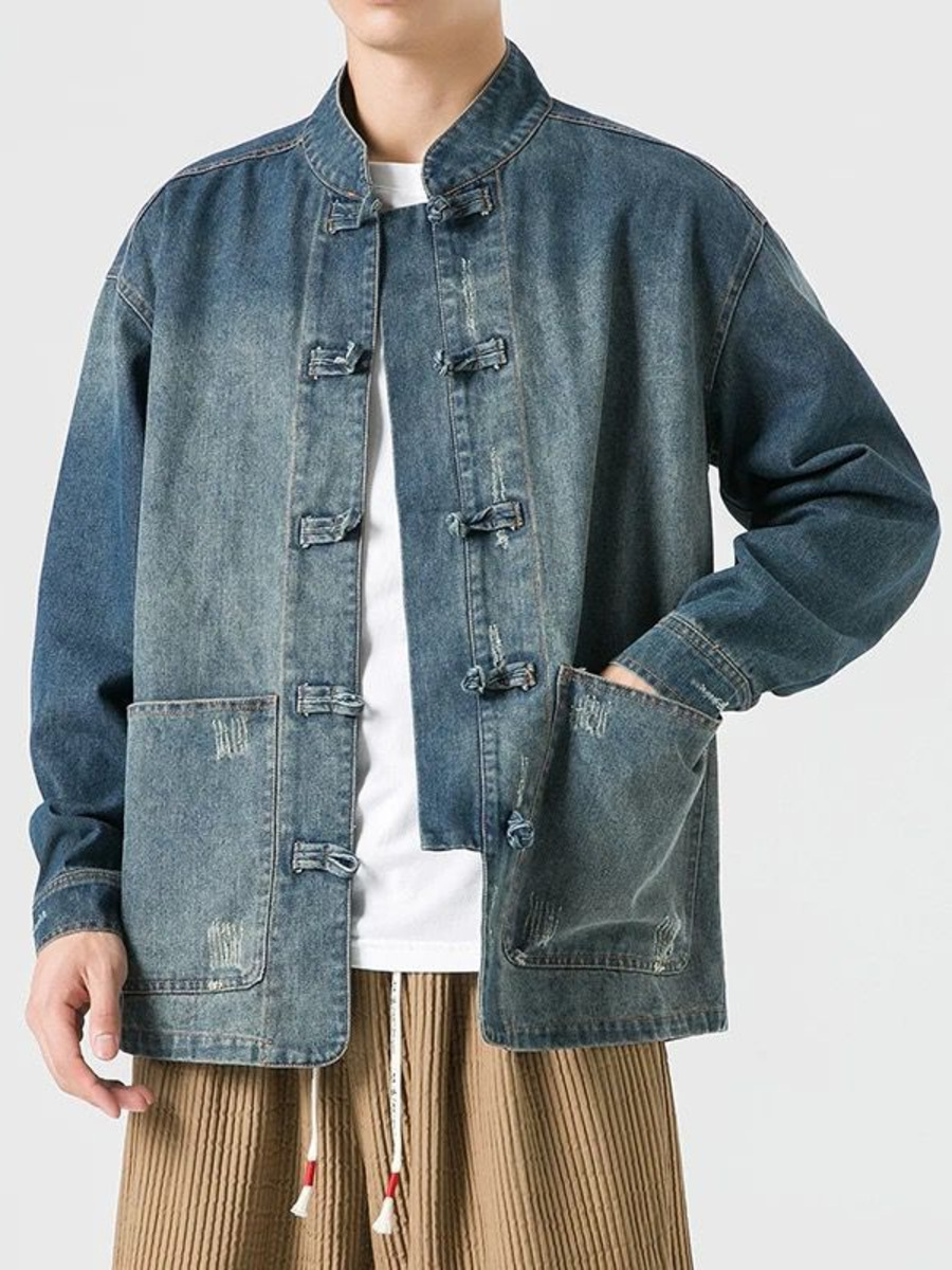 Vintage Fashion Hong Kong - Cowboy Retro Chinese Style Washed Denim