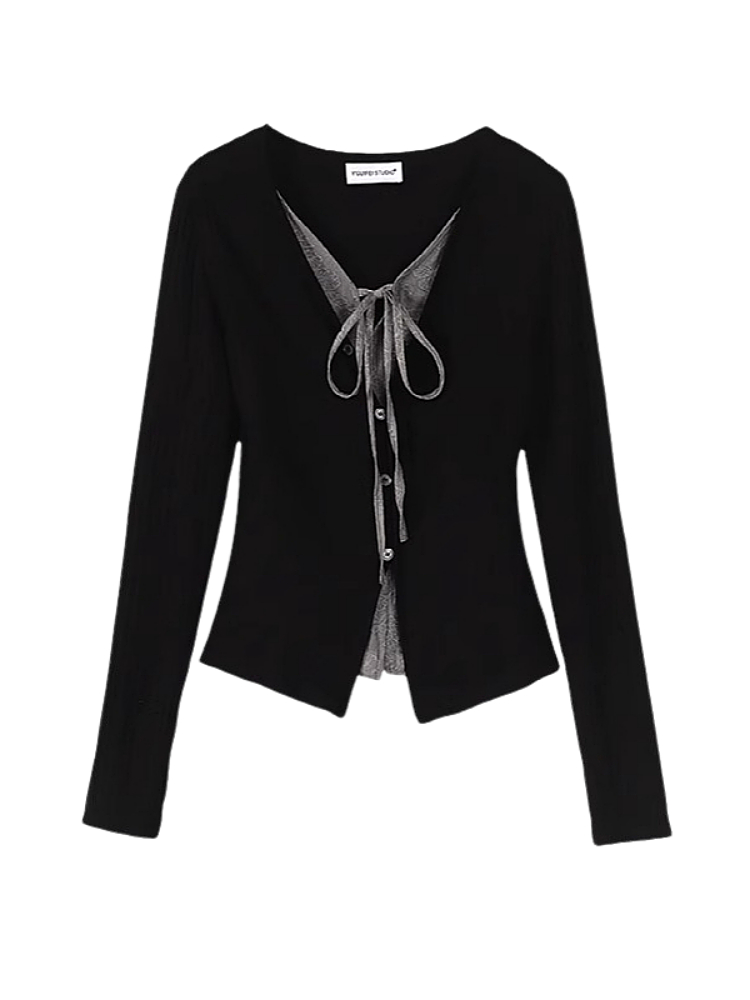 Vintage Fashion Hong Kong - Vintage Contrast Tie Faux 2PCS Women's